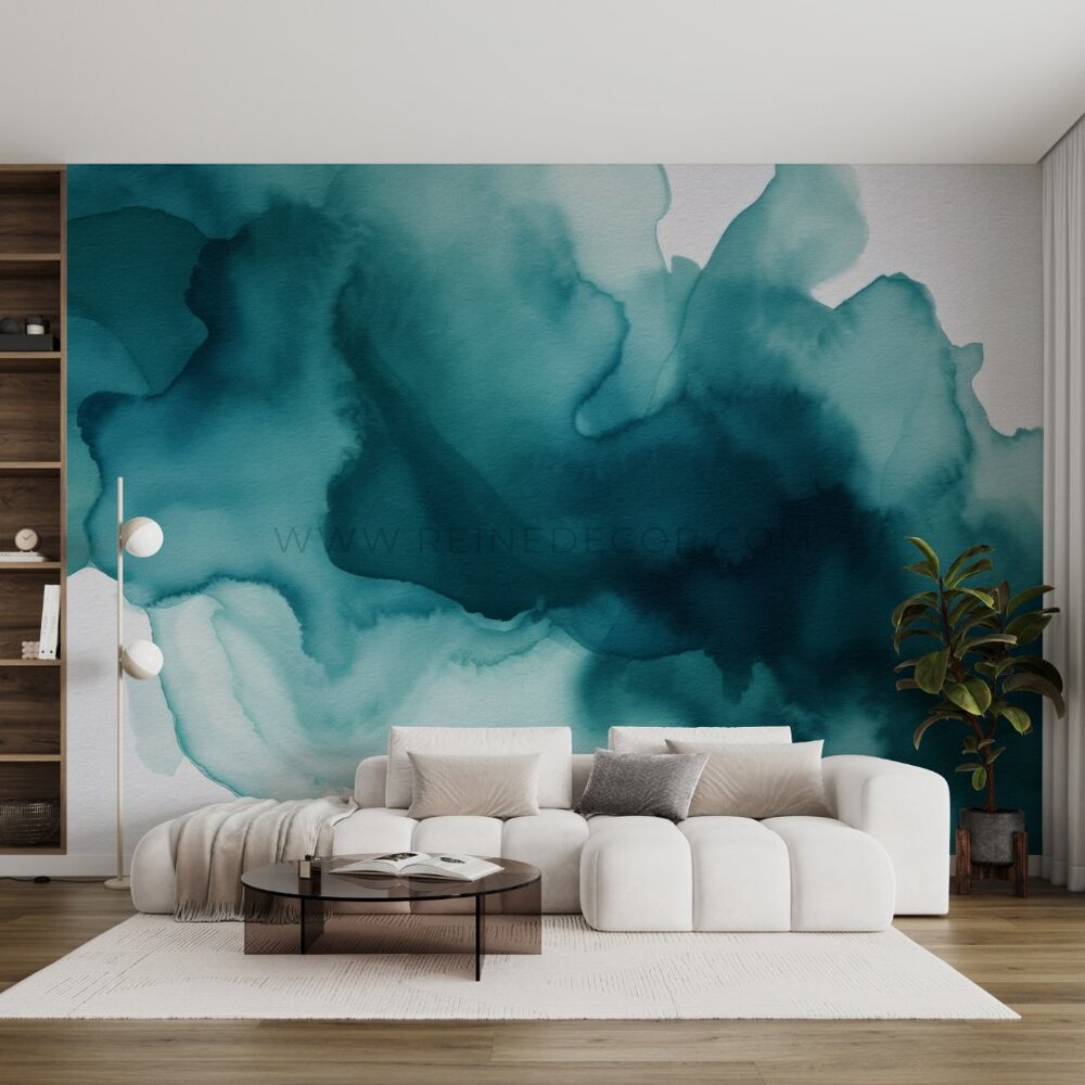 Teal and Blue Watercolor Wallpaper | Artistic Ocean-Inspired Decor